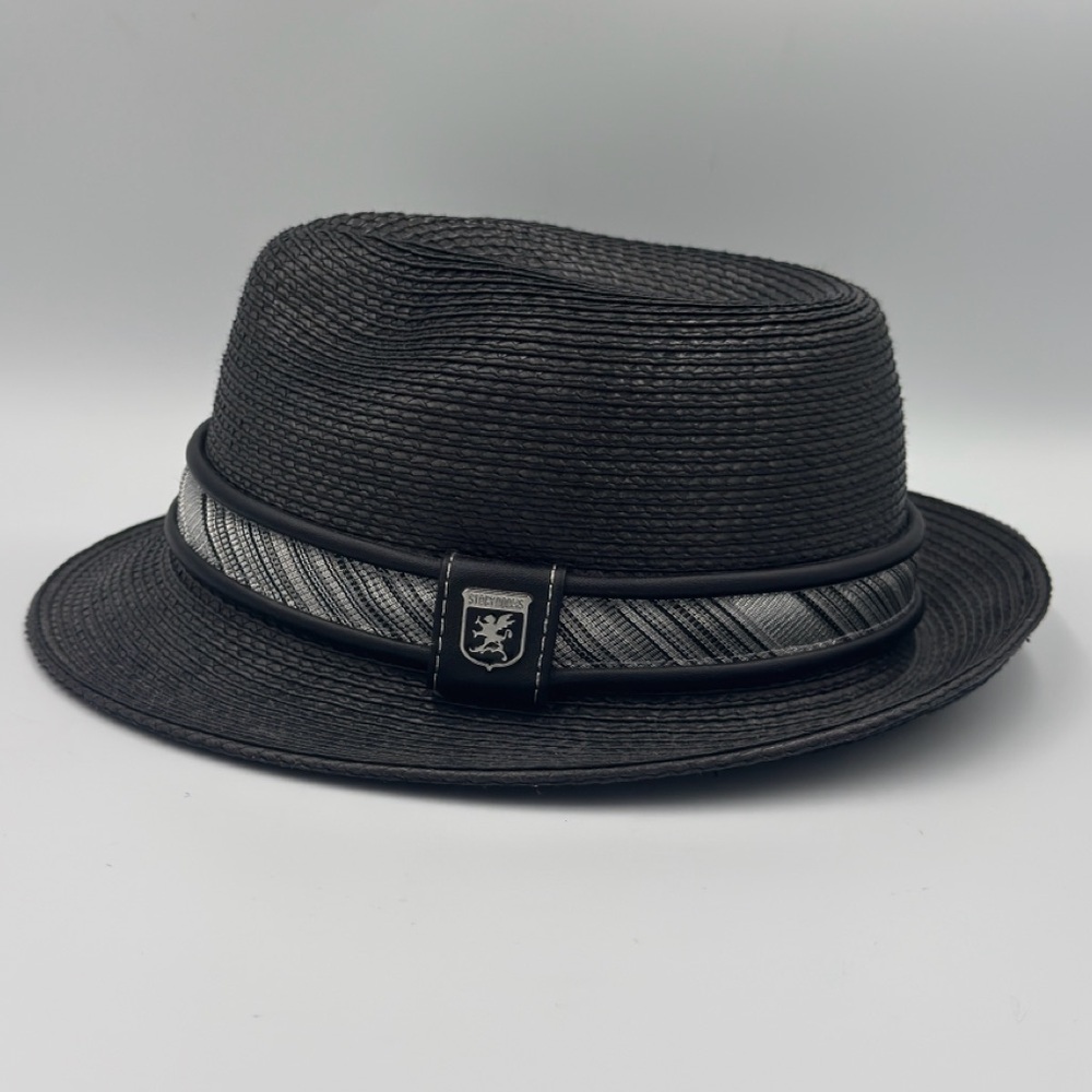 Stacy Adams Black & Gray Men's Pinch Front Braided Straw  Fedora Hat Size Medium